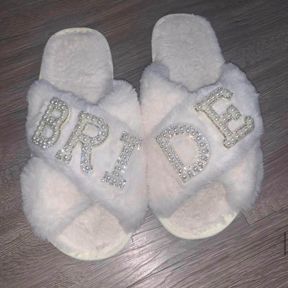 White Furry Bride Slippers